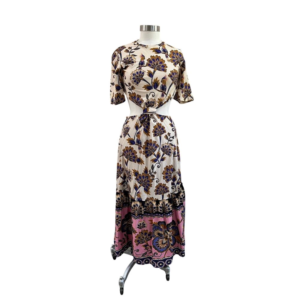 Farm Rio Jasmin Mixed Print Midi Dress Boho Tropical Size M/L